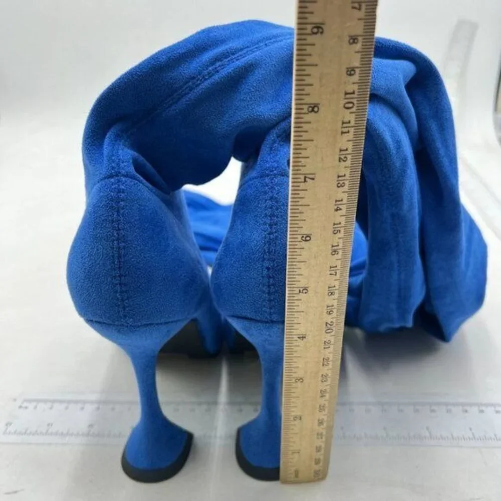 YDN Women Pointed Toe Over The Knee Boots ,Block High Heel Thigh High Boots Blue